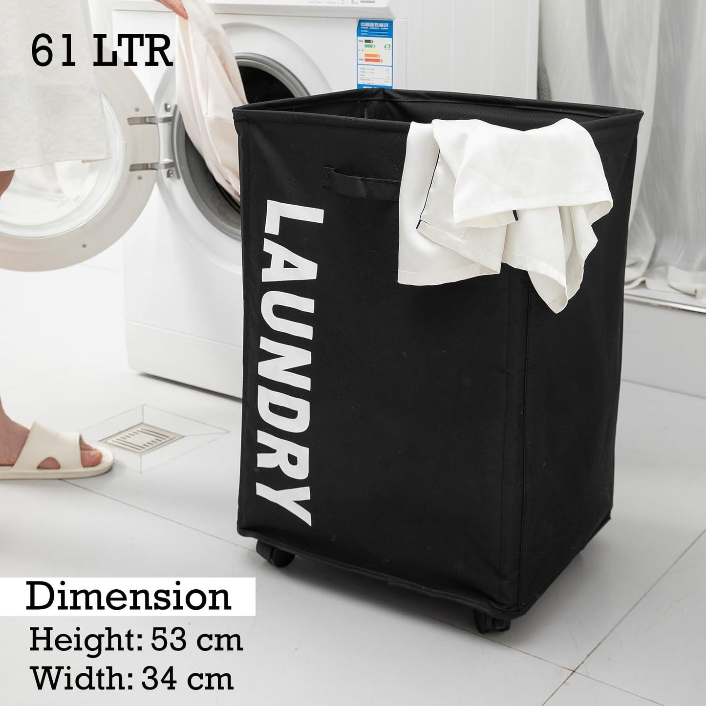 HOKIPO Foldable Laundry Hamper with Wheels, Black - HOKIPO | Har Ghar ka Humsafar