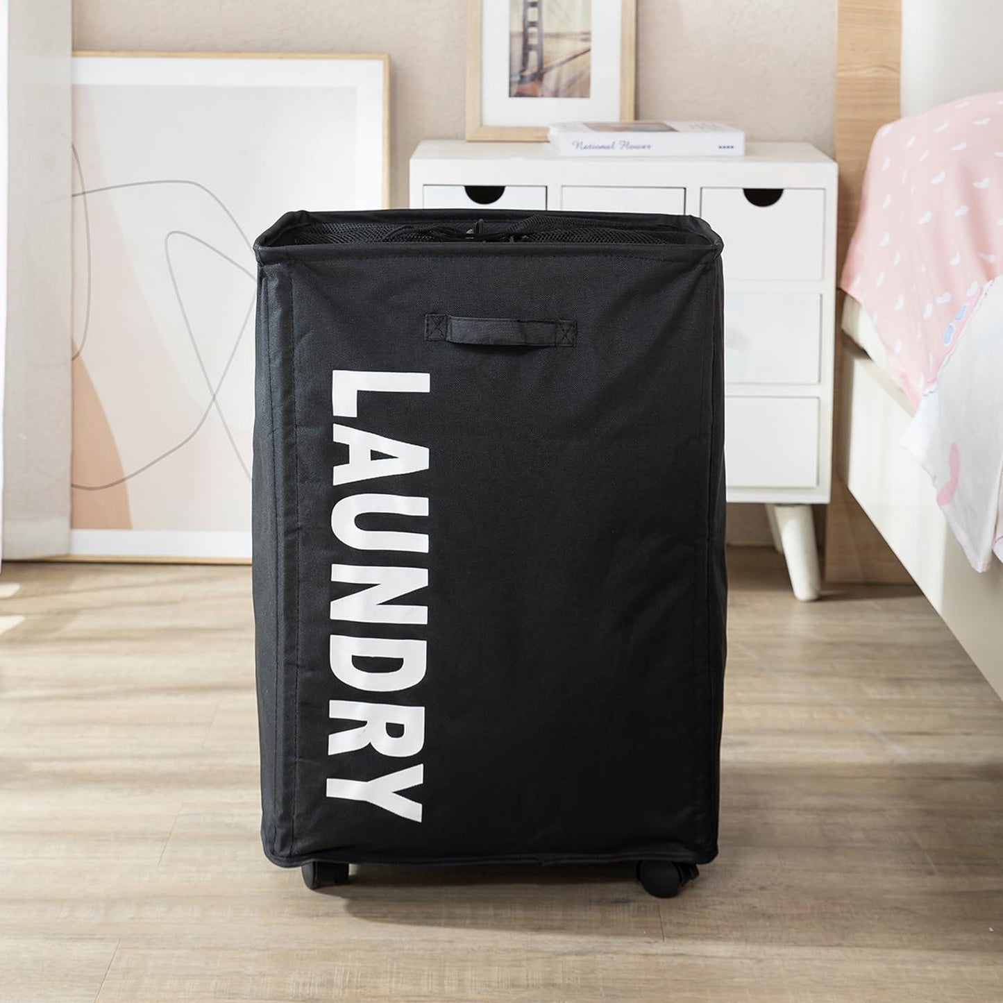 HOKIPO Foldable Laundry Hamper with Wheels, Black - HOKIPO | Har Ghar ka Humsafar