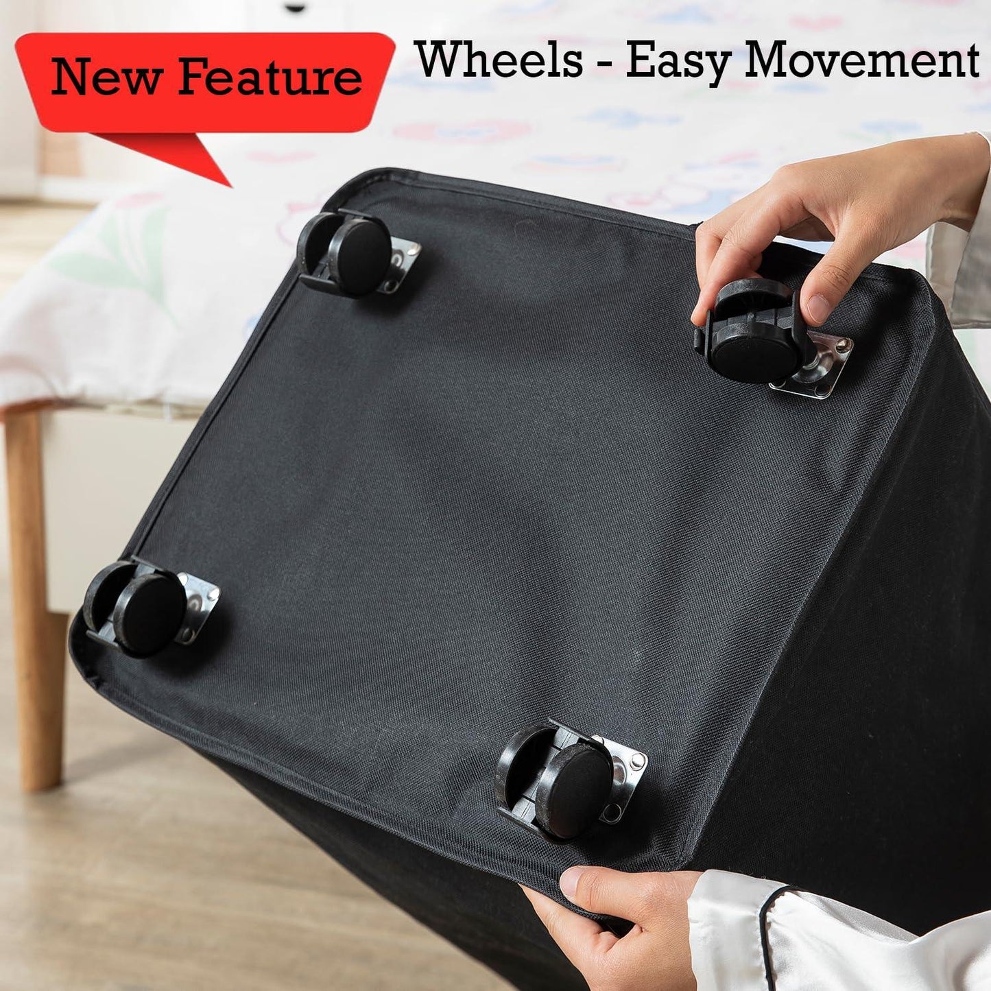 HOKIPO Foldable Laundry Hamper with Wheels, Black - HOKIPO | Har Ghar ka Humsafar