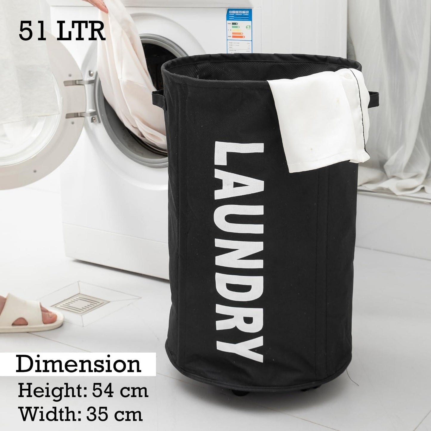 HOKIPO Foldable Laundry Hamper with Wheels, Black - HOKIPO | Har Ghar ka Humsafar