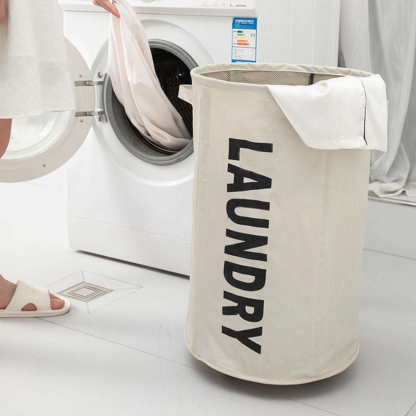 HOKIPO Foldable Laundry Hamper with Wheels, Cream - HOKIPO | Har Ghar ka Humsafar