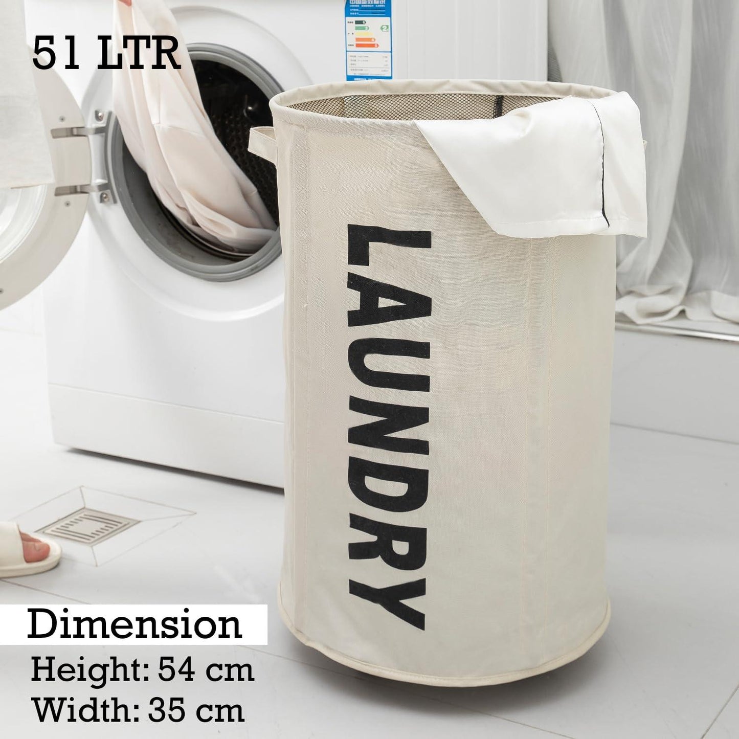 HOKIPO Foldable Laundry Hamper with Wheels, Cream - HOKIPO | Har Ghar ka Humsafar