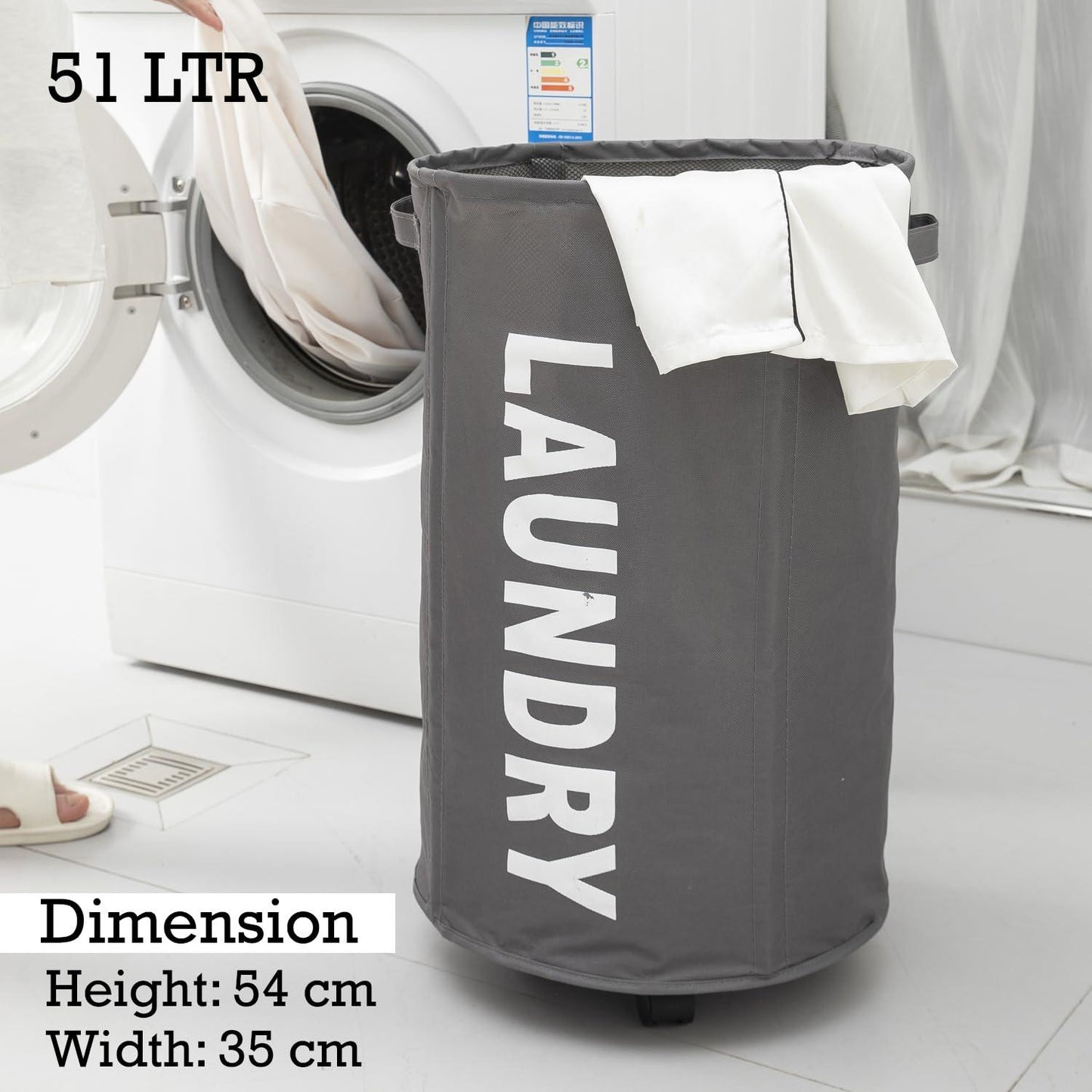 HOKIPO Foldable Laundry Hamper with Wheels, Grey - HOKIPO | Har Ghar ka Humsafar