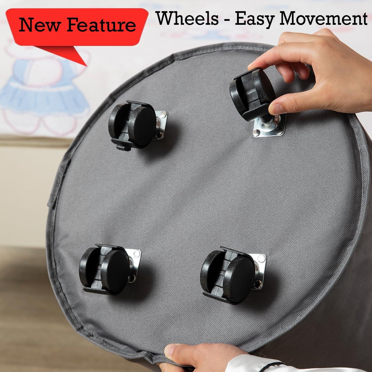 HOKIPO Foldable Laundry Hamper with Wheels, Grey - HOKIPO | Har Ghar ka Humsafar