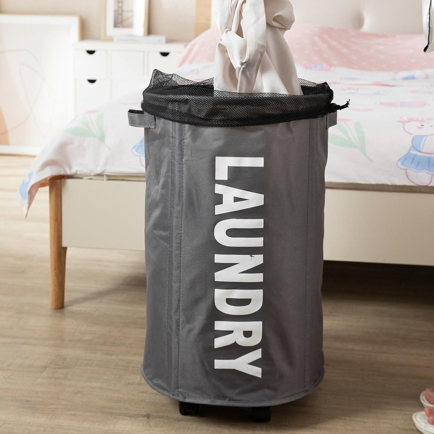 HOKIPO Foldable Laundry Hamper with Wheels, Grey - HOKIPO | Har Ghar ka Humsafar