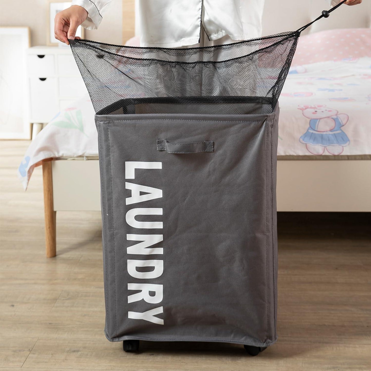 HOKIPO Foldable Laundry Hamper with Wheels, Grey - HOKIPO | Har Ghar ka Humsafar