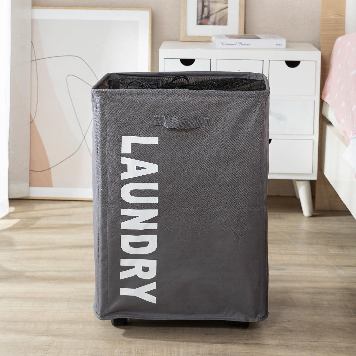HOKIPO Foldable Laundry Hamper with Wheels, Grey - HOKIPO | Har Ghar ka Humsafar