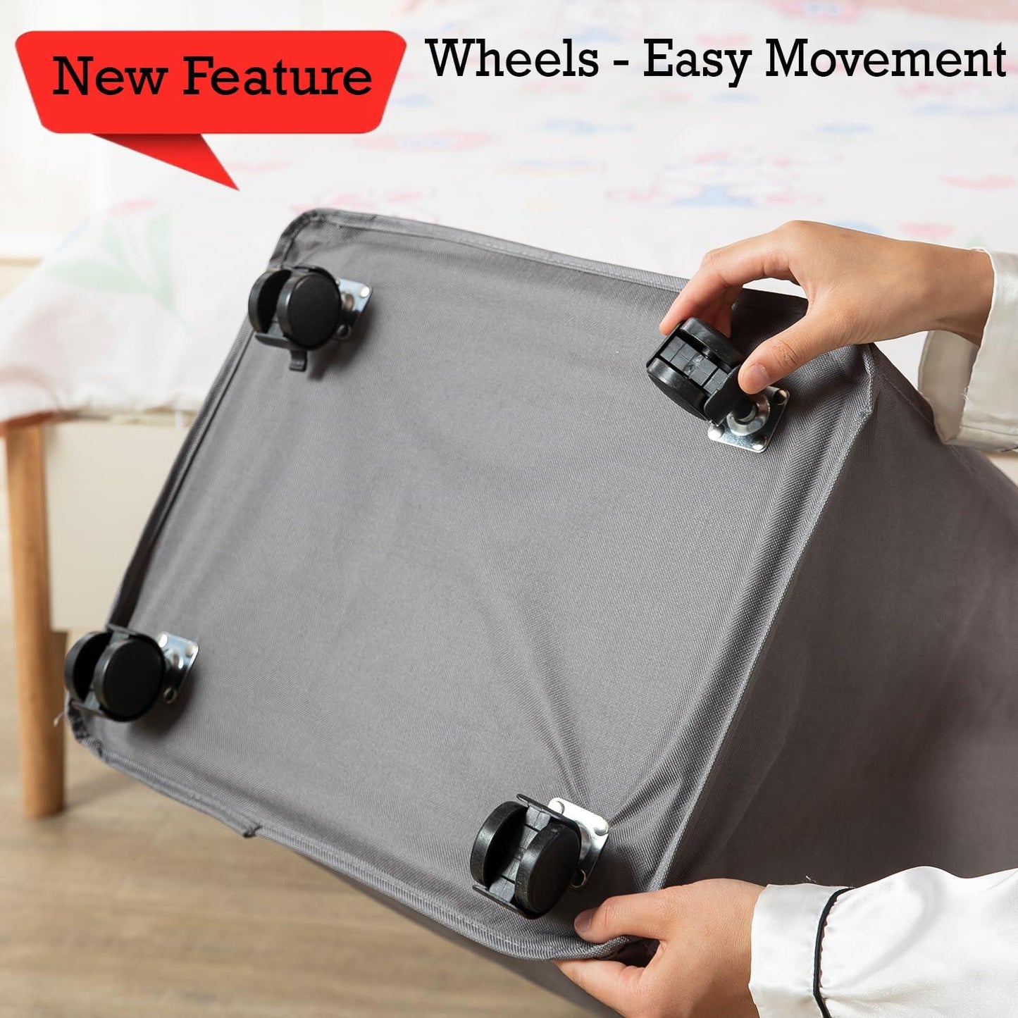 HOKIPO Foldable Laundry Hamper with Wheels, Grey - HOKIPO | Har Ghar ka Humsafar