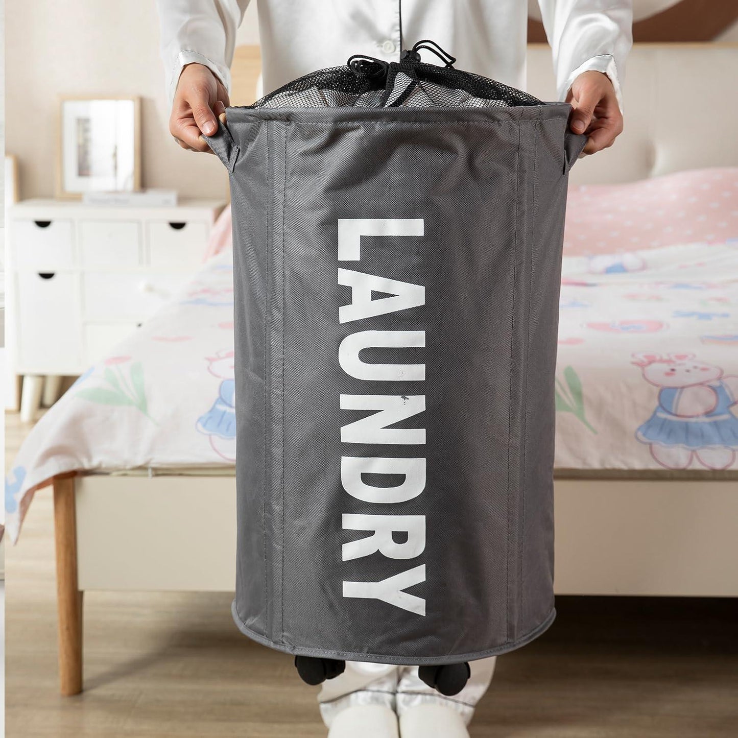 HOKIPO Foldable Laundry Hamper with Wheels, Grey - HOKIPO | Har Ghar ka Humsafar