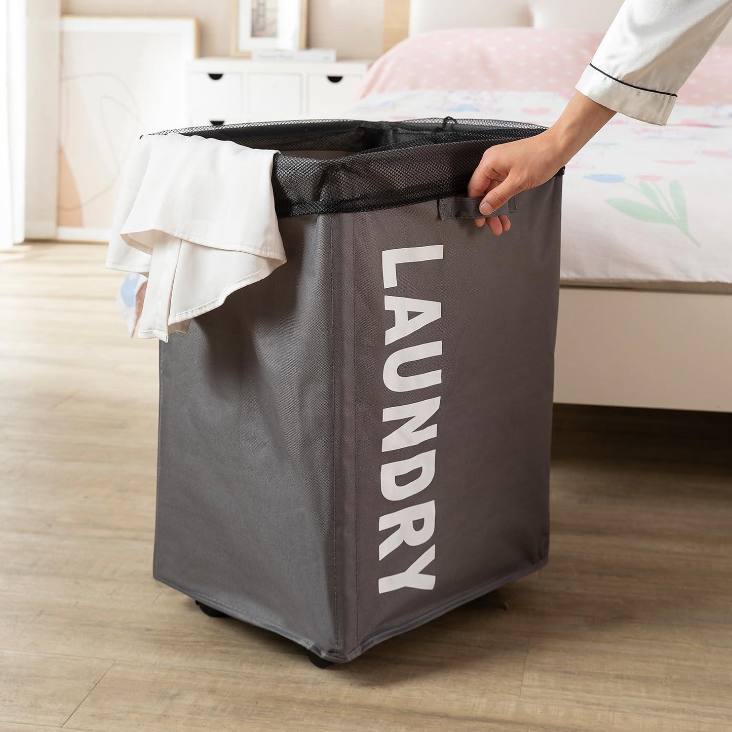 HOKIPO Foldable Laundry Hamper with Wheels, Grey - HOKIPO | Har Ghar ka Humsafar