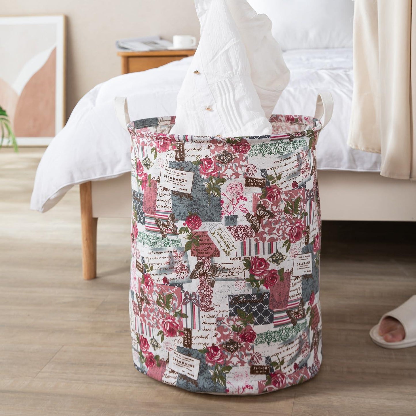 HOKIPO Folding Laundry Basket for Clothes, Round Collapsible Storage Basket, 42 - Ltr - Coral - HOKIPO | Har Ghar ka Humsafar