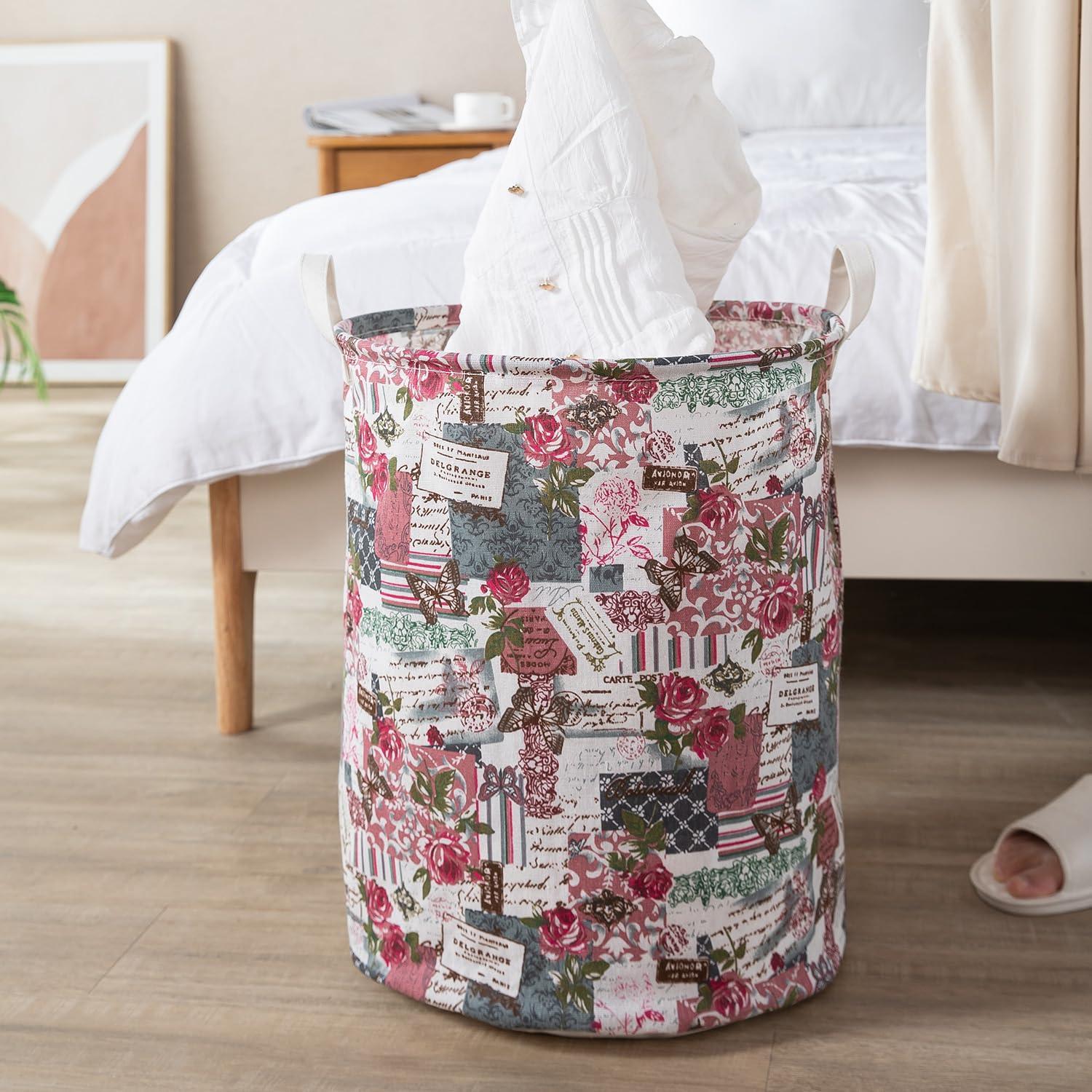 HOKIPO Folding Laundry Basket for Clothes, Round Collapsible Storage Basket, 42 - Ltr - Coral - HOKIPO | Har Ghar ka Humsafar