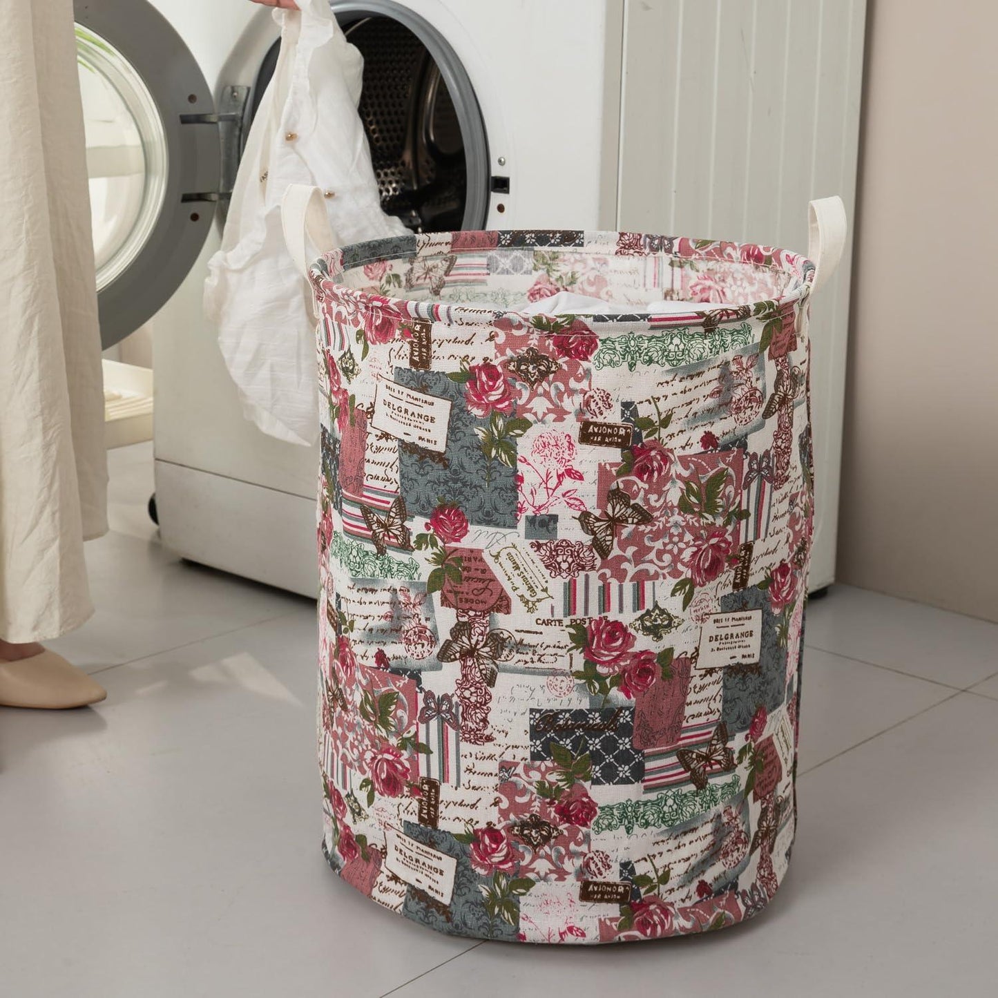 HOKIPO Folding Laundry Basket for Clothes, Round Collapsible Storage Basket, 42 - Ltr - Coral - HOKIPO | Har Ghar ka Humsafar