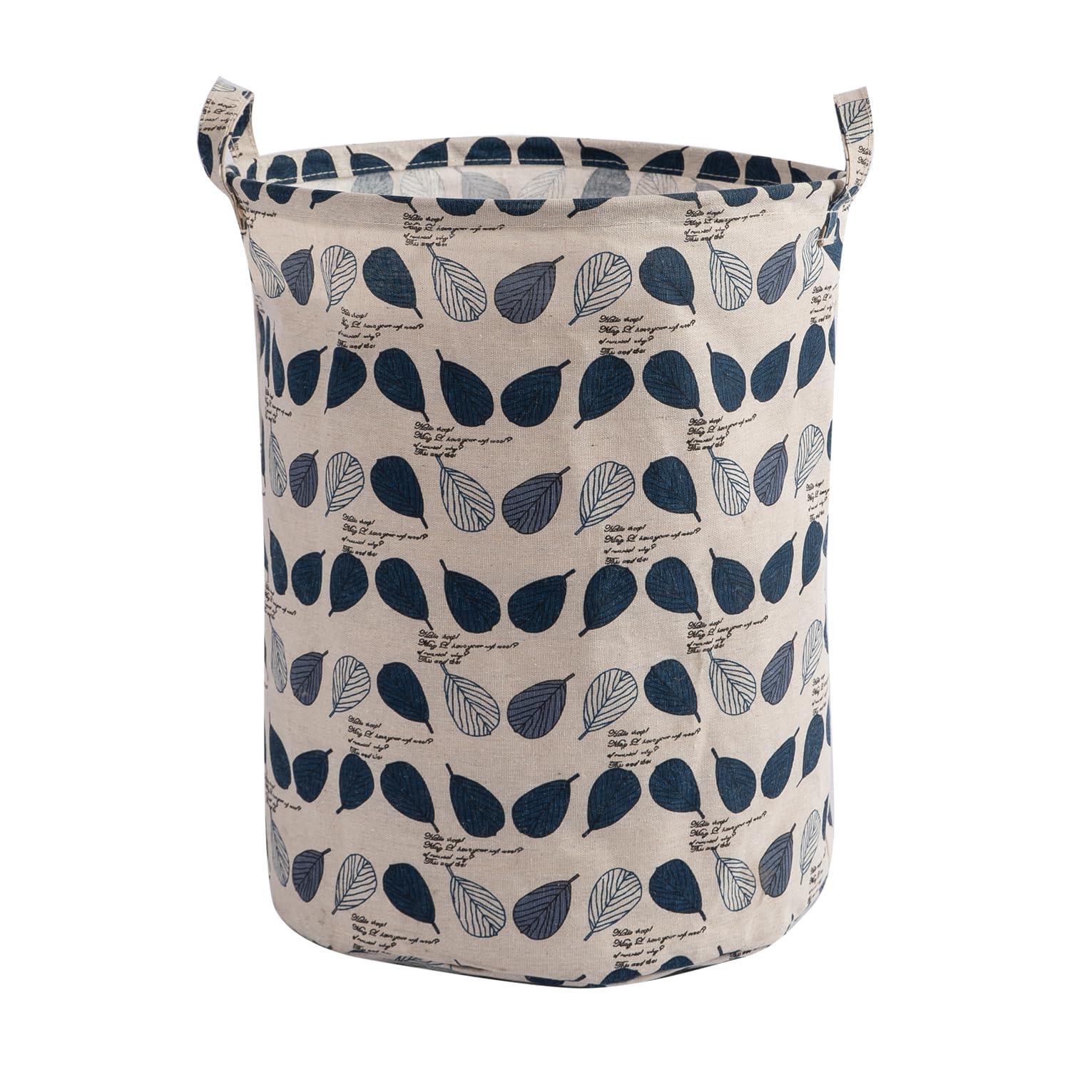 HOKIPO Folding Laundry Basket for Clothes, Round Collapsible Storage Basket, 42 - Ltr - Leaves - HOKIPO | Har Ghar ka Humsafar
