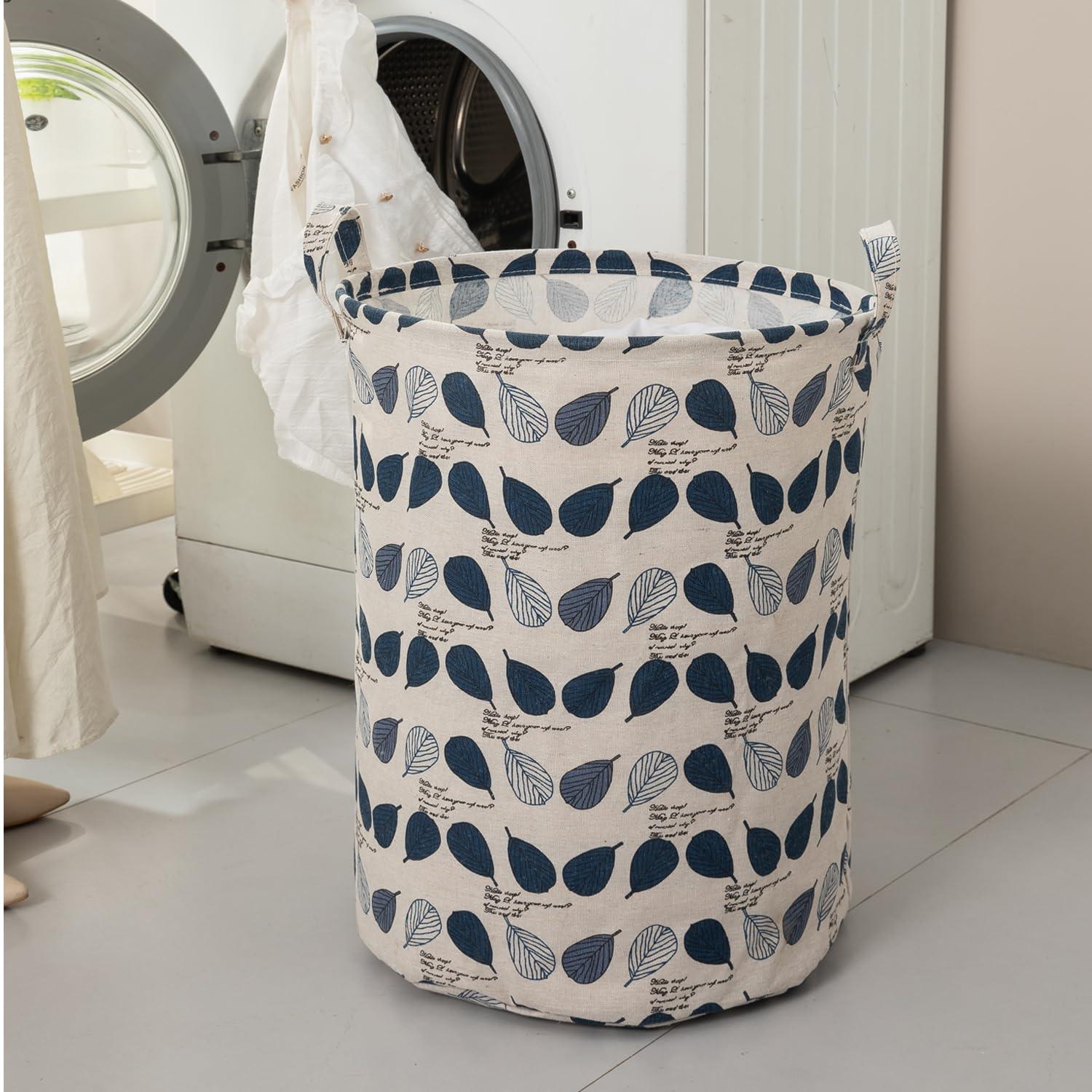 HOKIPO Folding Laundry Basket for Clothes, Round Collapsible Storage Basket, 42 - Ltr - Leaves - HOKIPO | Har Ghar ka Humsafar