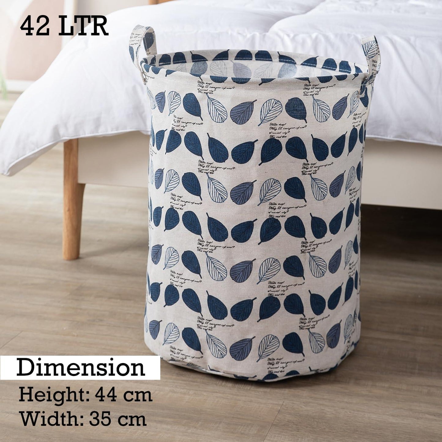 HOKIPO Folding Laundry Basket for Clothes, Round Collapsible Storage Basket, 42 - Ltr - Leaves - HOKIPO | Har Ghar ka Humsafar