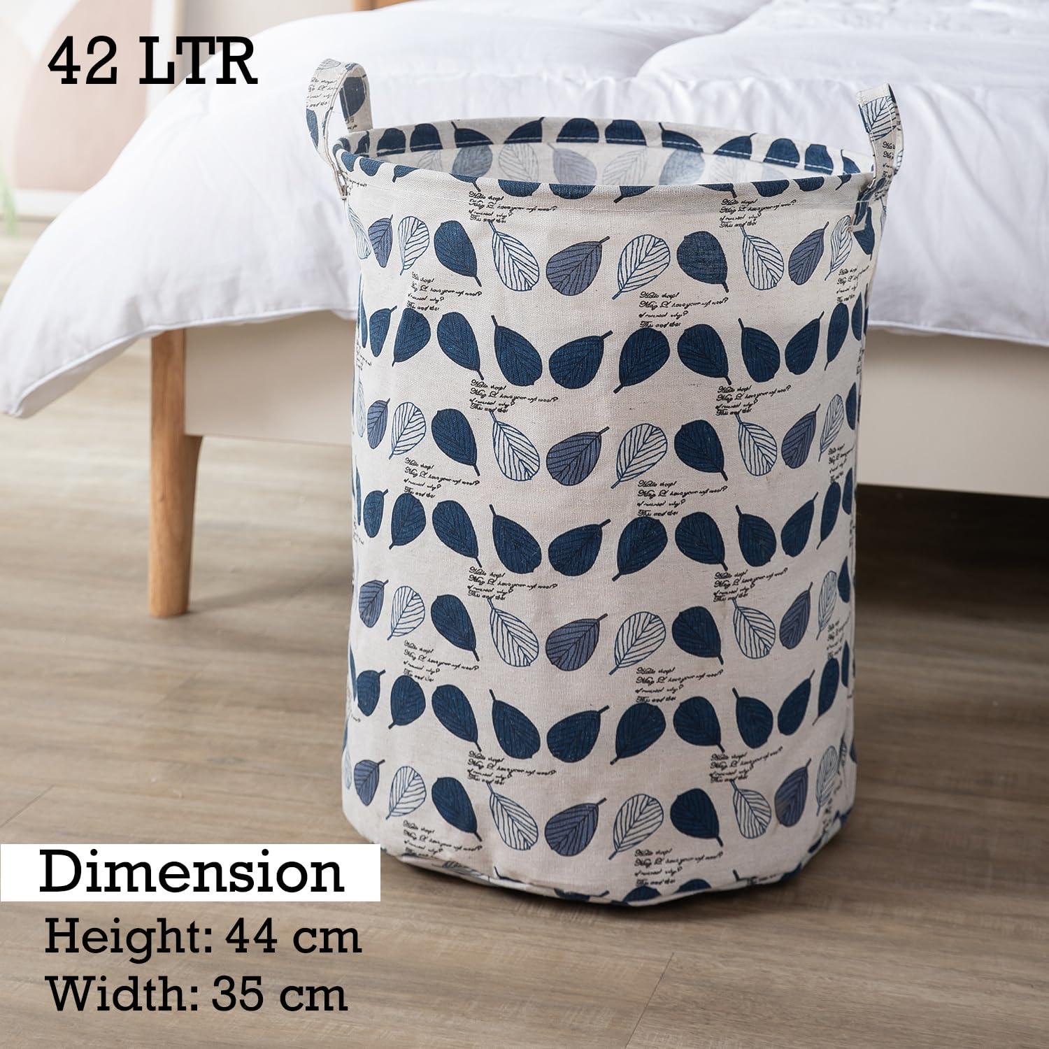 HOKIPO Folding Laundry Basket for Clothes, Round Collapsible Storage Basket, 42 - Ltr - Leaves - HOKIPO | Har Ghar ka Humsafar