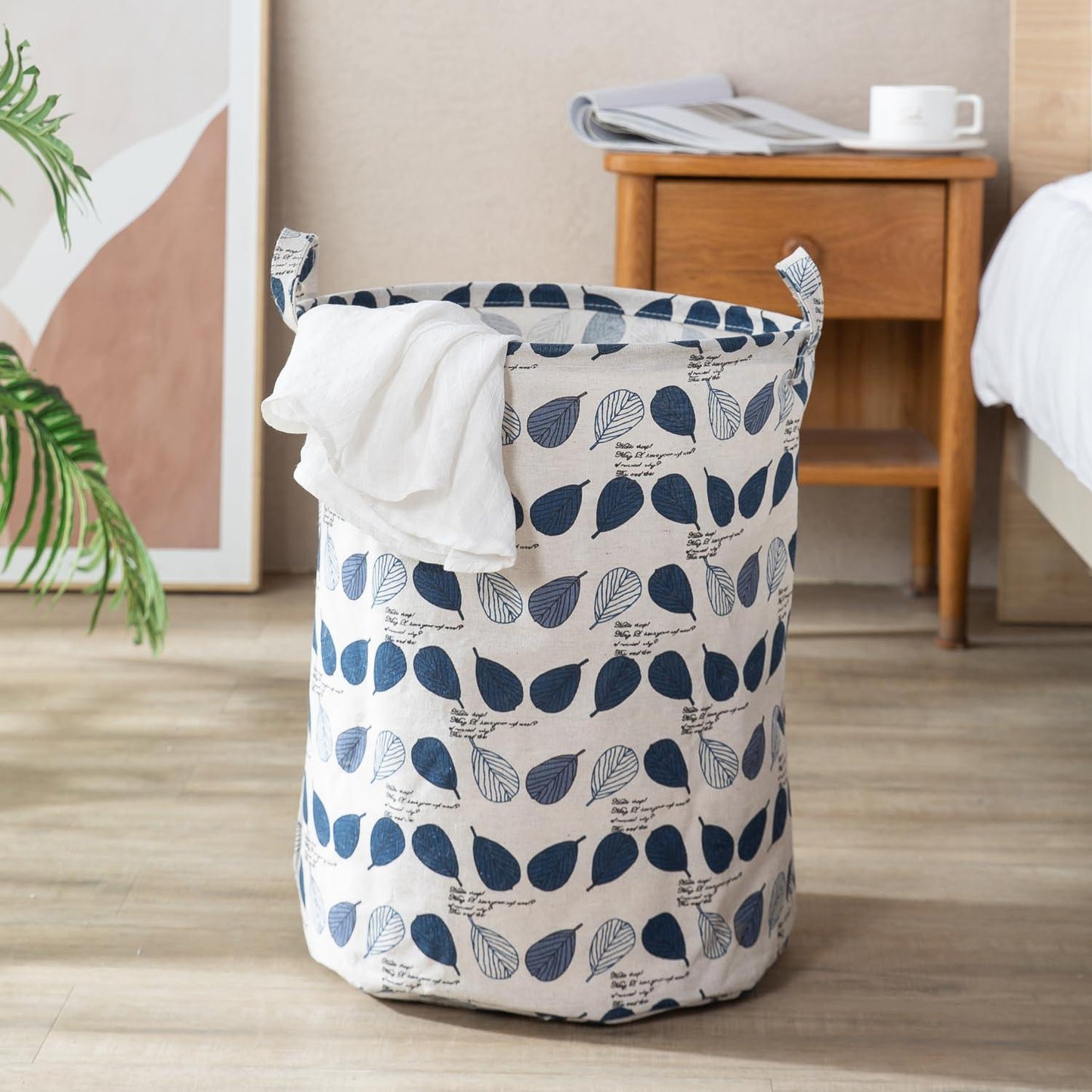 HOKIPO Folding Laundry Basket for Clothes, Round Collapsible Storage Basket, 42 - Ltr - Leaves - HOKIPO | Har Ghar ka Humsafar