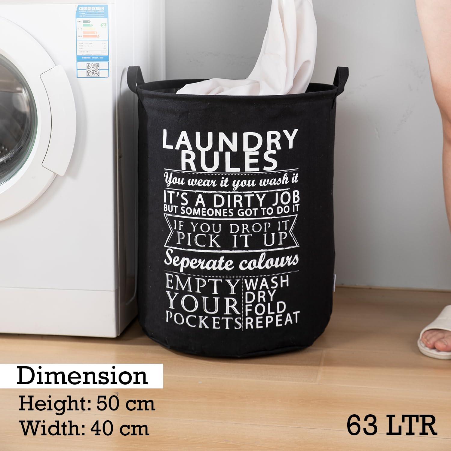 HOKIPO Folding Laundry Clothes Storage Basket - Large 63 Ltr, Black - HOKIPO | Har Ghar ka Humsafar