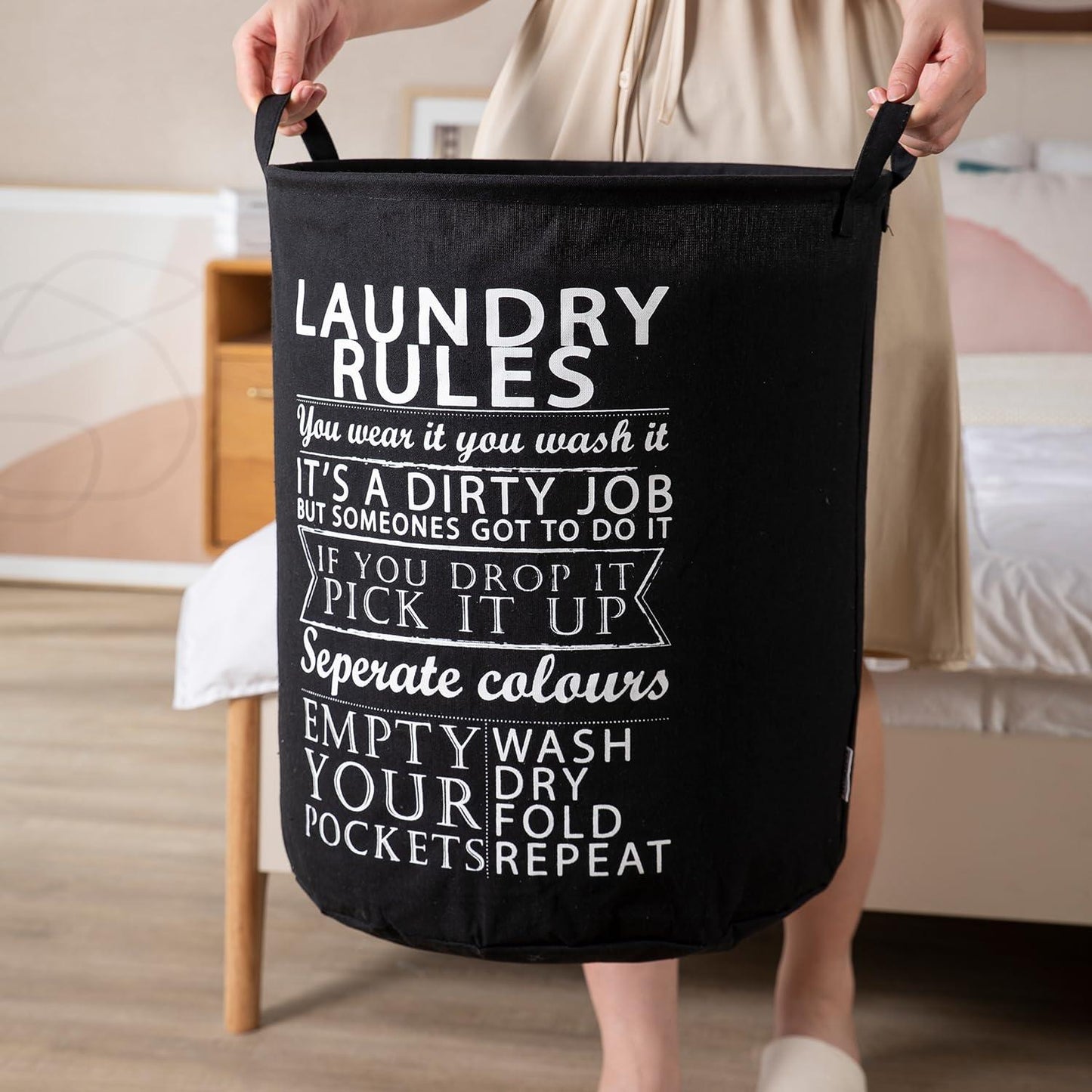 HOKIPO Folding Laundry Clothes Storage Basket - Large 63 Ltr, Black - HOKIPO | Har Ghar ka Humsafar