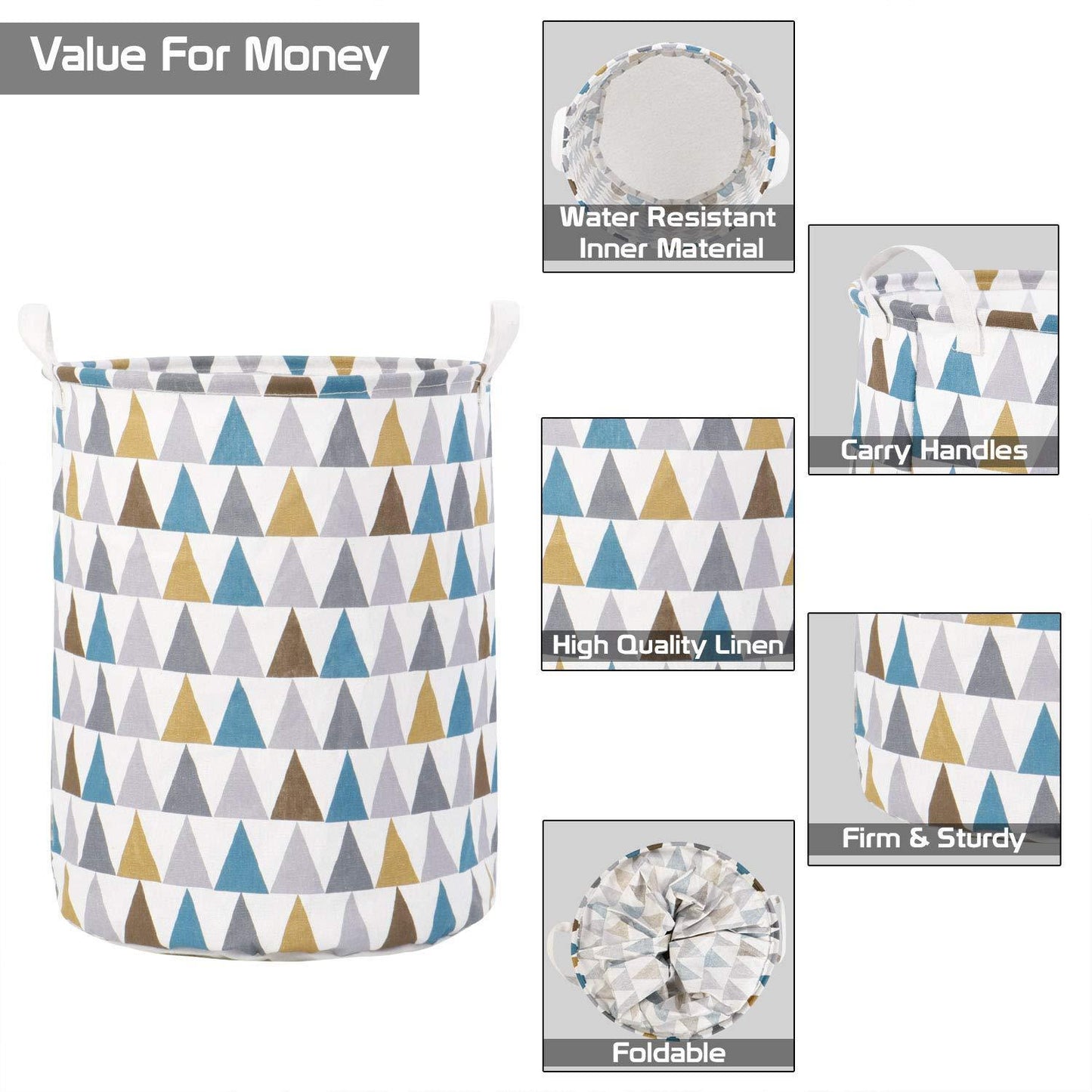 HOKIPO Folding Laundry Cotton Basket for Clothes - Large 43 LTR, Multicolor - HOKIPO | Har Ghar ka Humsafar