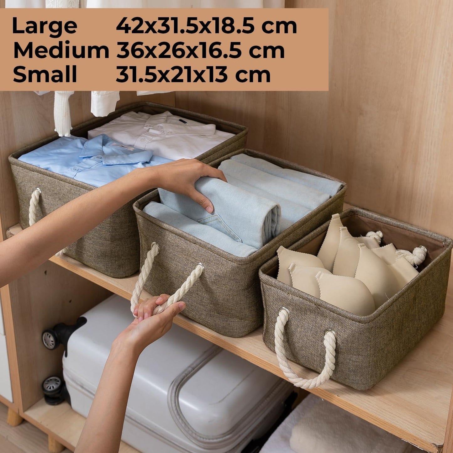 HOKIPO Jute Eco - Friendly Foldable Clothes Storage Basket Set of 3, Coffee Brown - HOKIPO | Har Ghar ka Humsafar