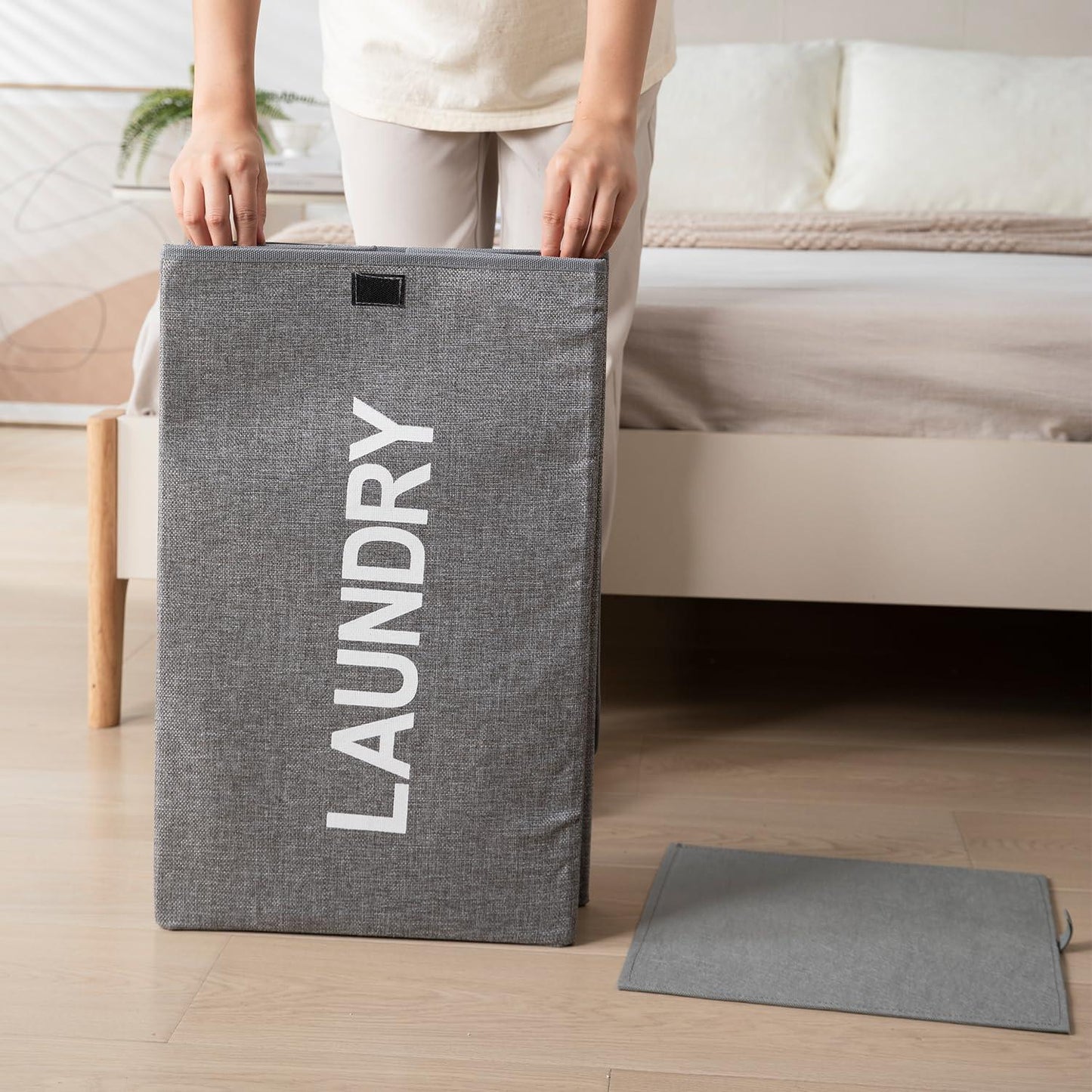HOKIPO Jute Foldable Laundry Basket For Clothes With Lid & Handle, Grey - HOKIPO | Har Ghar ka Humsafar