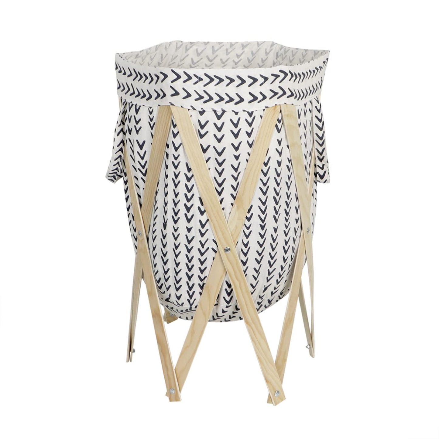 HOKIPO Large European Pattern Laundry Hamper Foldable Wooden Cloth Basket , White - HOKIPO | Har Ghar ka Humsafar