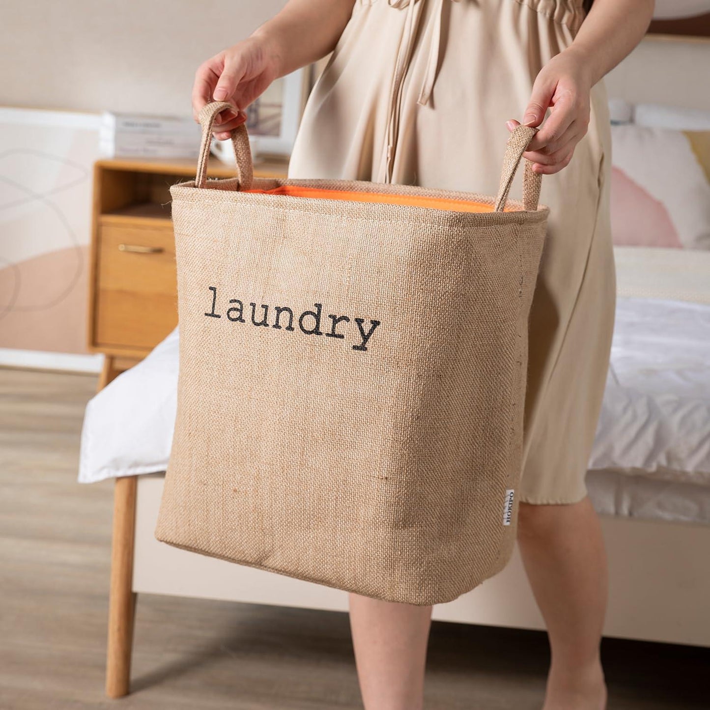 HOKIPO Laundry Basket Clothes Hamper, Denim Basket With Handles,Small / Large - Beige - HOKIPO | Har Ghar ka Humsafar