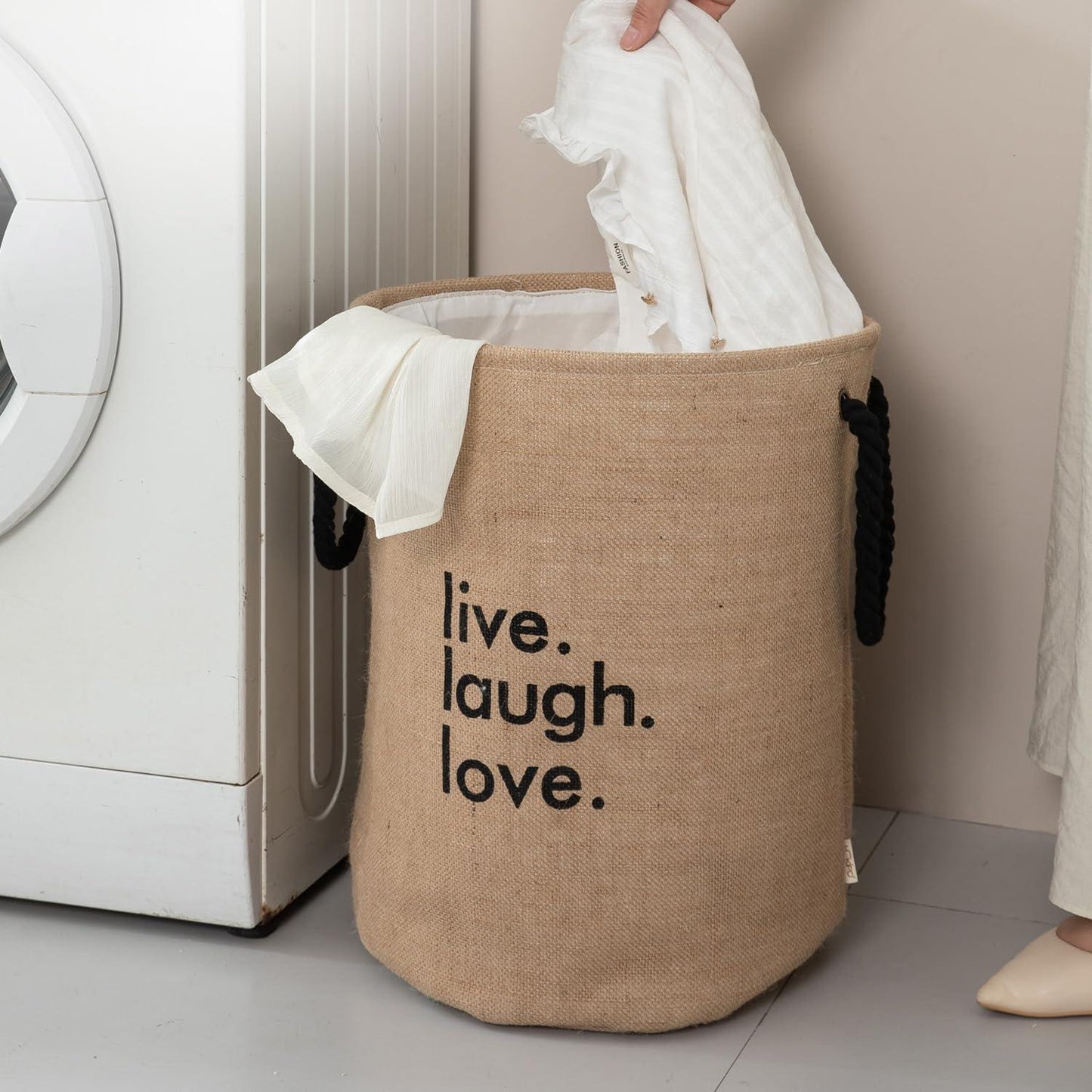 Hokipo Laundry Basket Exquisite 45 - Litre European Pattern Folding Hamper - Beige - HOKIPO | Har Ghar ka Humsafar