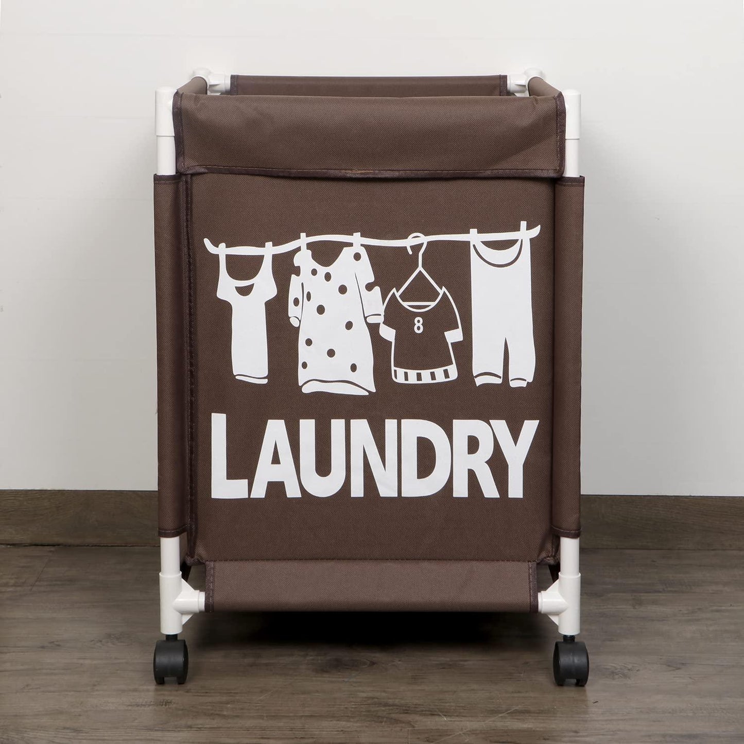 HOKIPO Oxford Fabric Laundry Basket Trolley With Wheels - 60x44x44 cm, Brown - HOKIPO | Har Ghar ka Humsafar