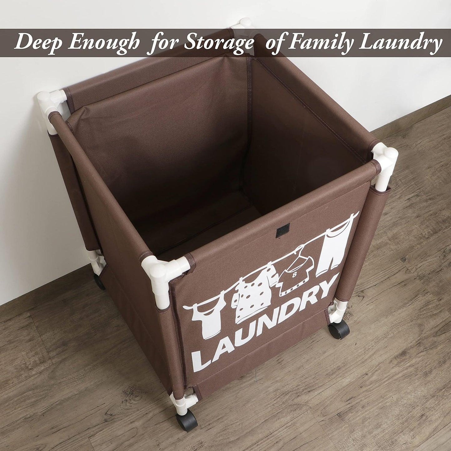 HOKIPO Oxford Fabric Laundry Basket Trolley With Wheels - 60x44x44 cm, Brown - HOKIPO | Har Ghar ka Humsafar
