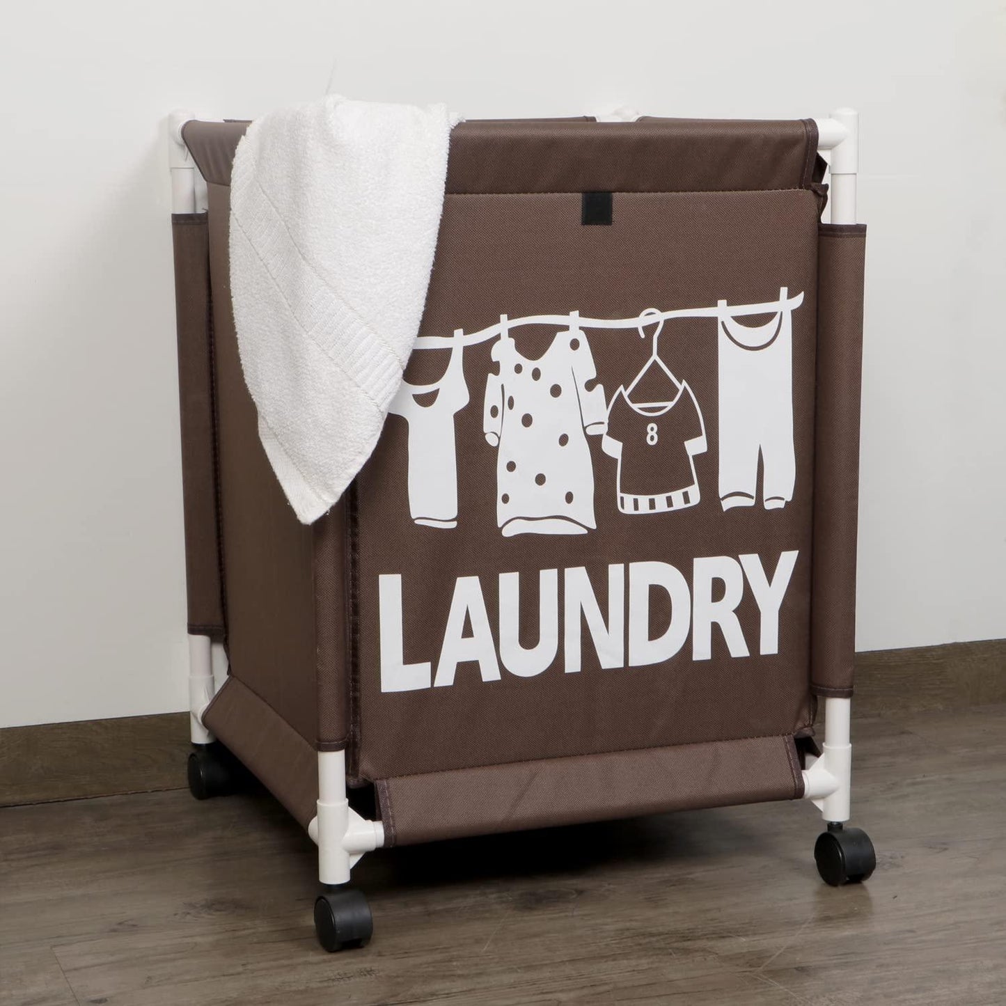 HOKIPO Oxford Fabric Laundry Basket Trolley With Wheels - 60x44x44 cm, Brown - HOKIPO | Har Ghar ka Humsafar