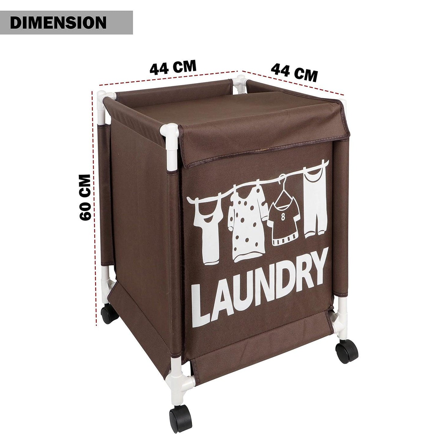 HOKIPO Oxford Fabric Laundry Basket Trolley With Wheels - 60x44x44 cm, Brown - HOKIPO | Har Ghar ka Humsafar