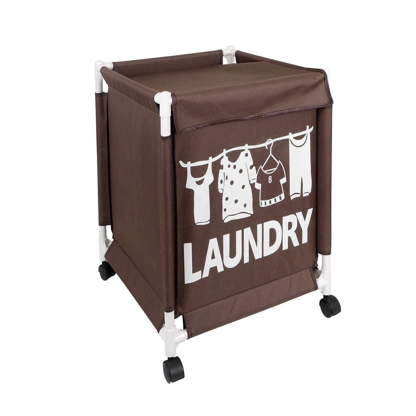 HOKIPO Oxford Fabric Laundry Basket Trolley With Wheels - 60x44x44 cm, Brown - HOKIPO | Har Ghar ka Humsafar