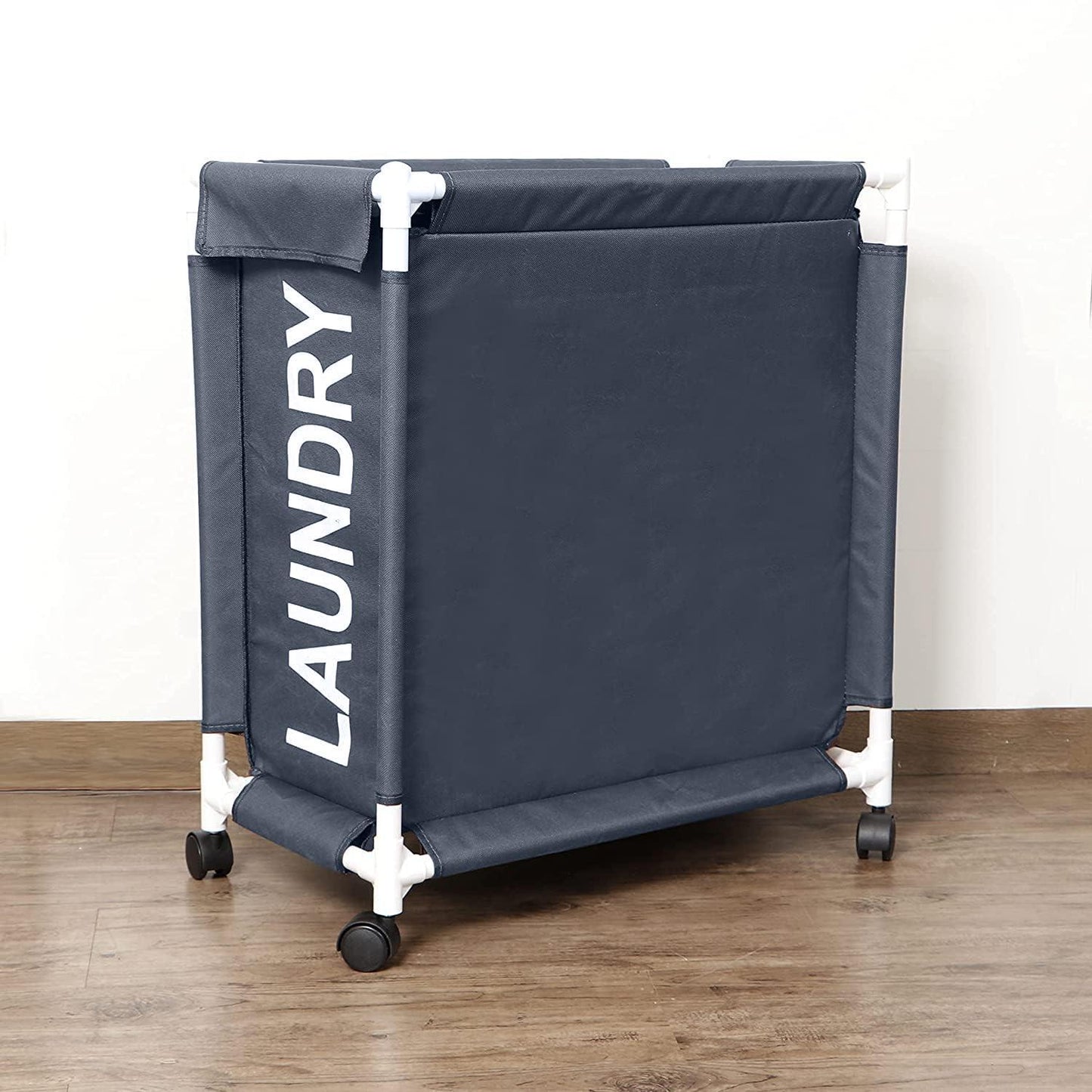 HOKIPO Oxford Fabric Laundry Basket Trolley With Wheels - 65x30x58 cm, Grey - HOKIPO | Har Ghar ka Humsafar