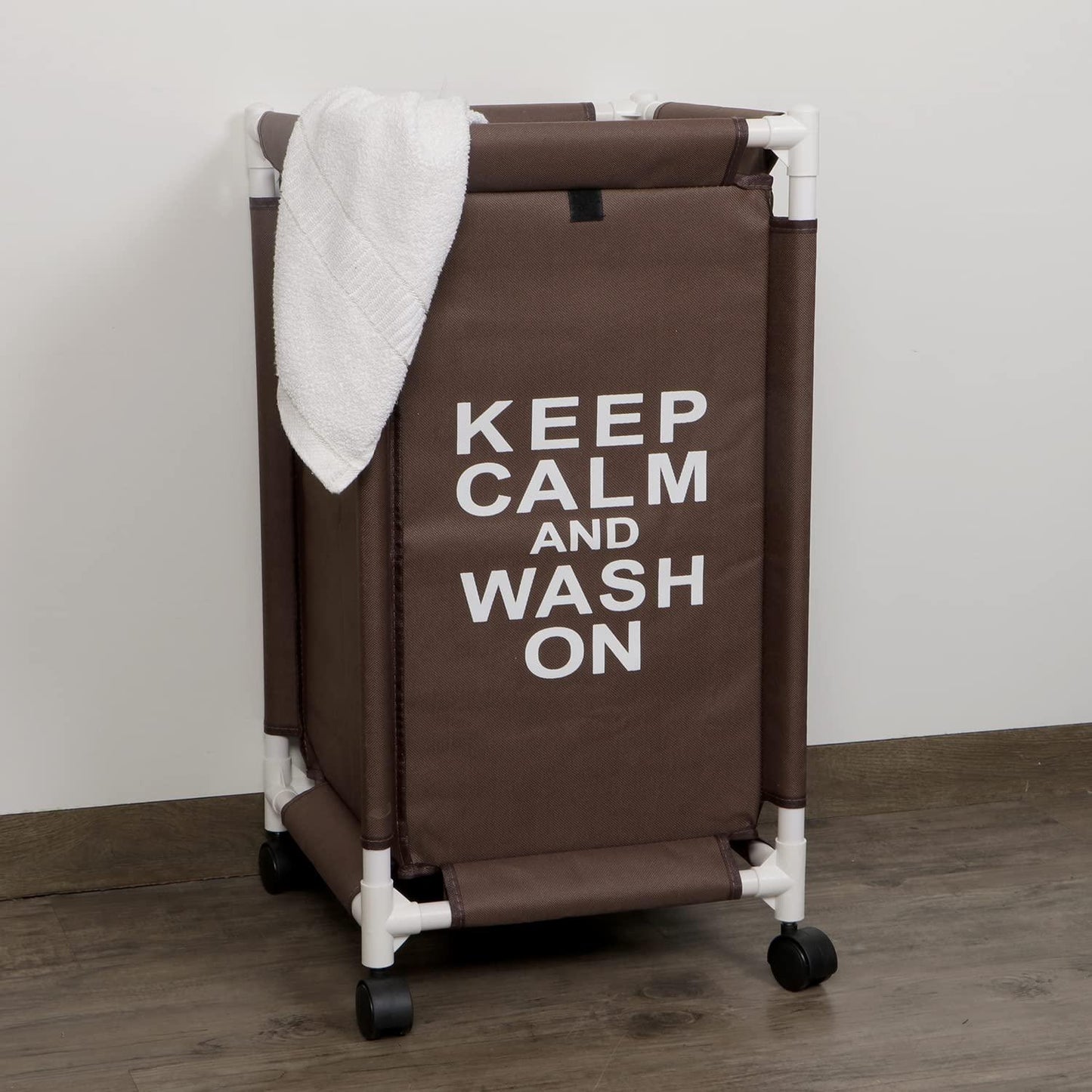 HOKIPO Oxford Fabric Laundry Basket Trolley With Wheels - 65x35x35 cm, Brown - HOKIPO | Har Ghar ka Humsafar