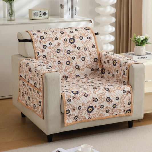 Light Peach Candytuft  Printed elegant 1 seater quilted sofa cover