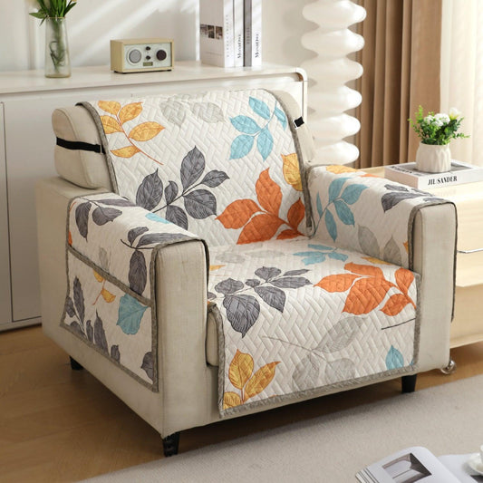 Multicolor Leaves Printed elegant 1 seater quilted sofa cover