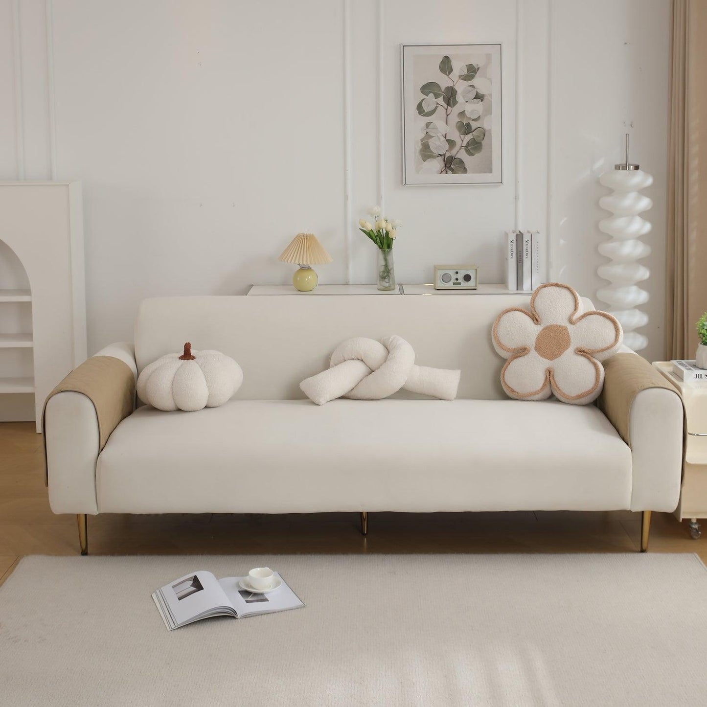 HOKIPO Quilted Waterproof Anti - Slip Sofa Armrest Covers with Pockets (2 Pcs), Beige - HOKIPO | Har Ghar ka Humsafar