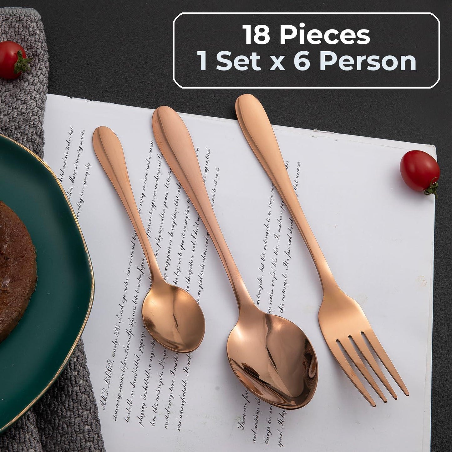 HOKIPO Rose Gold Cutlery Set of 18 / 24 Pcs Stainless Steel, Mirror Finish with Gift Box - HOKIPO | Har Ghar ka Humsafar