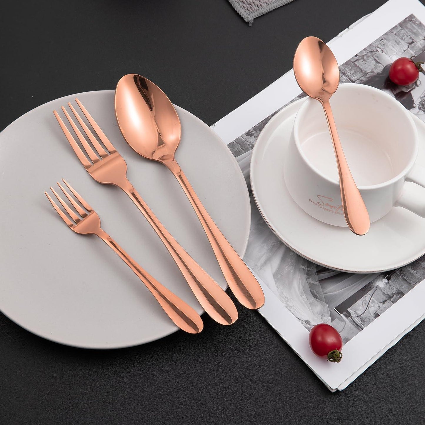 HOKIPO Rose Gold Cutlery Set of 18 / 24 Pcs Stainless Steel, Mirror Finish with Gift Box - HOKIPO | Har Ghar ka Humsafar