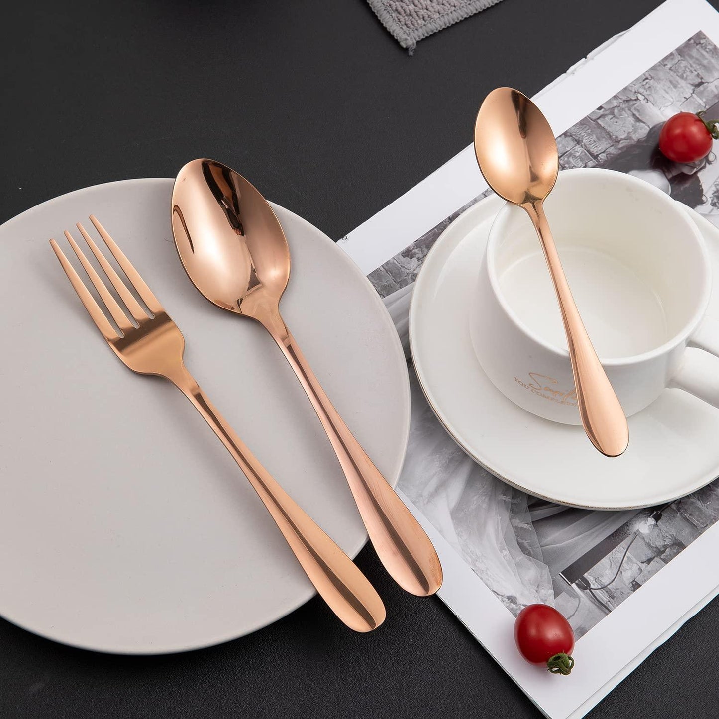HOKIPO Rose Gold Cutlery Set of 18 / 24 Pcs Stainless Steel, Mirror Finish with Gift Box - HOKIPO | Har Ghar ka Humsafar