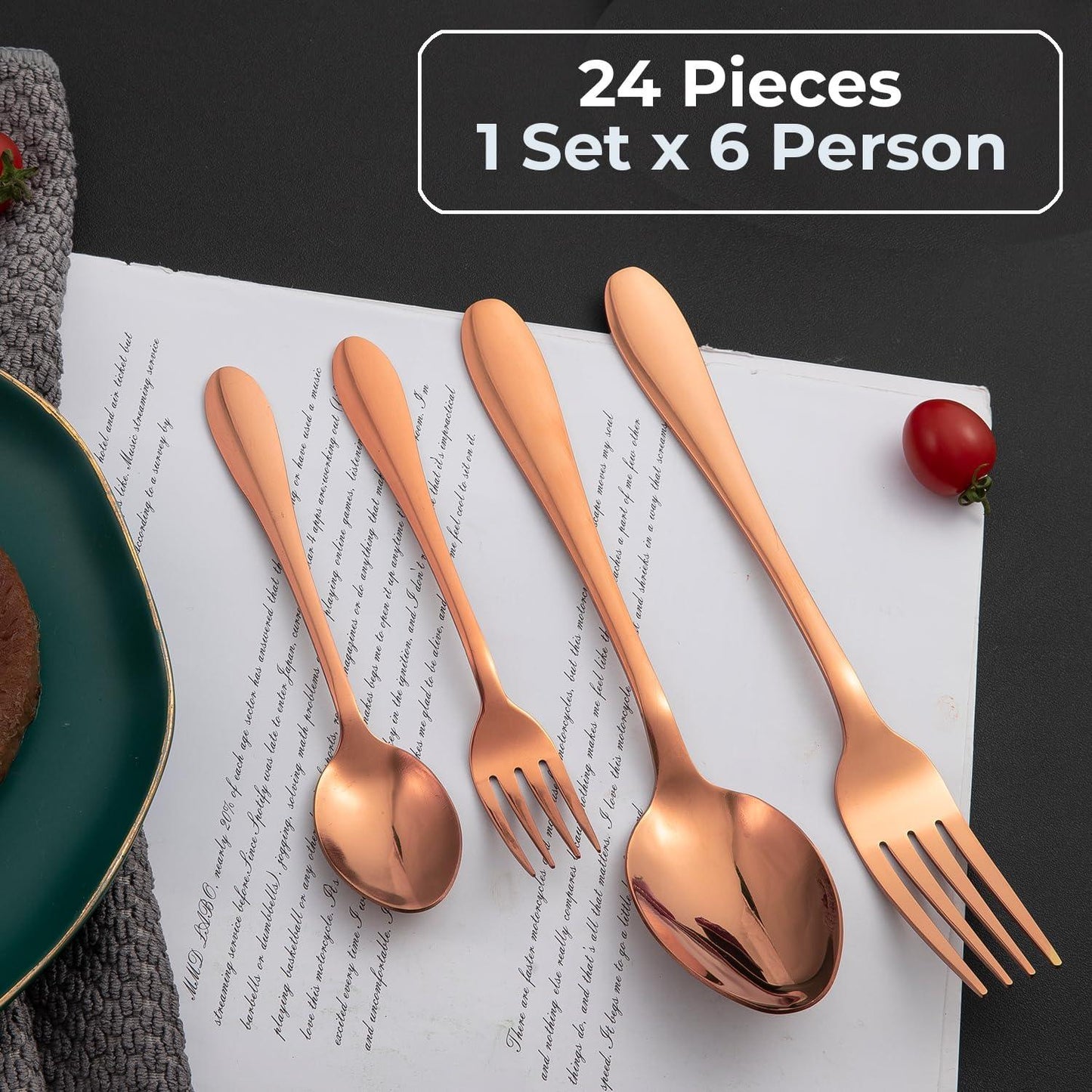 HOKIPO Rose Gold Cutlery Set of 18 / 24 Pcs Stainless Steel, Mirror Finish with Gift Box - HOKIPO | Har Ghar ka Humsafar