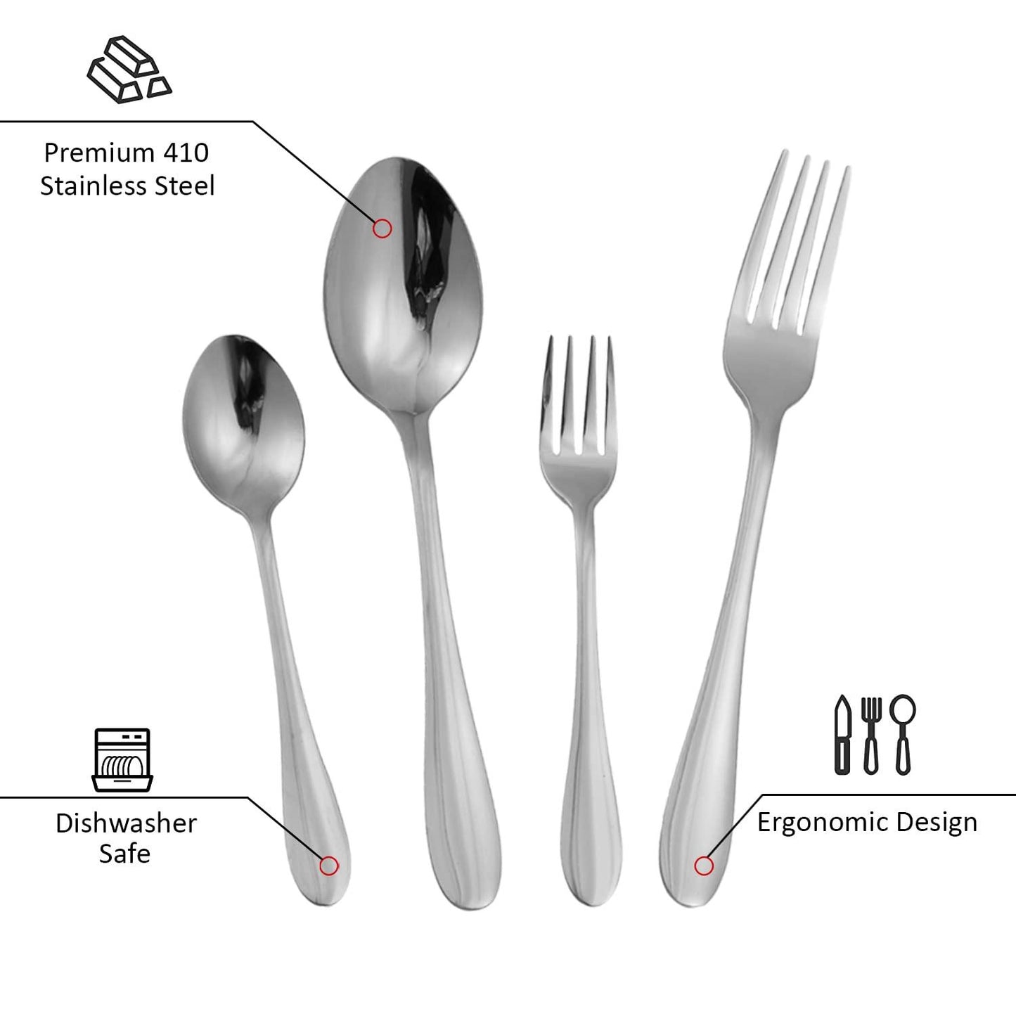 HOKIPO Silver Cutlery Set of 18 / 24 Pcs Stainless Steel, Mirror Finish with Gift Box - HOKIPO | Har Ghar ka Humsafar