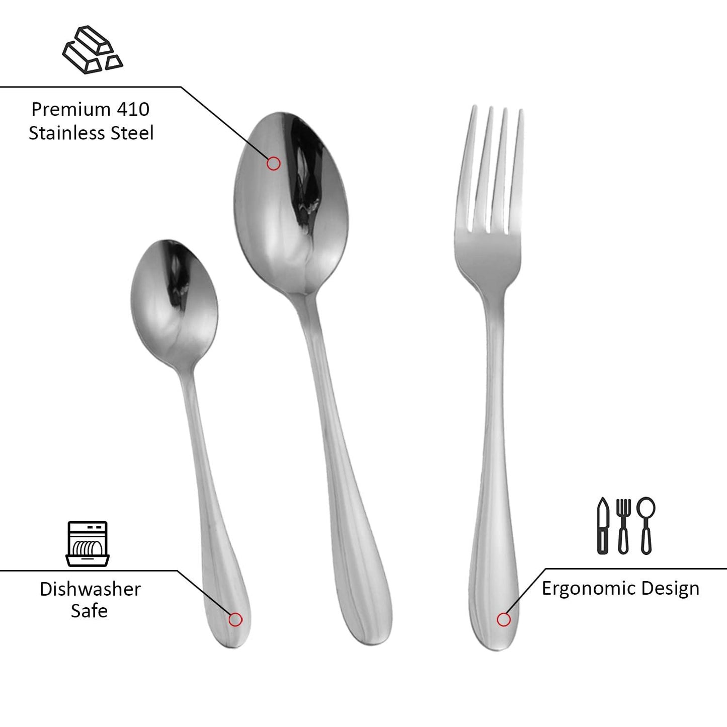 HOKIPO Silver Cutlery Set of 18 / 24 Pcs Stainless Steel, Mirror Finish with Gift Box - HOKIPO | Har Ghar ka Humsafar