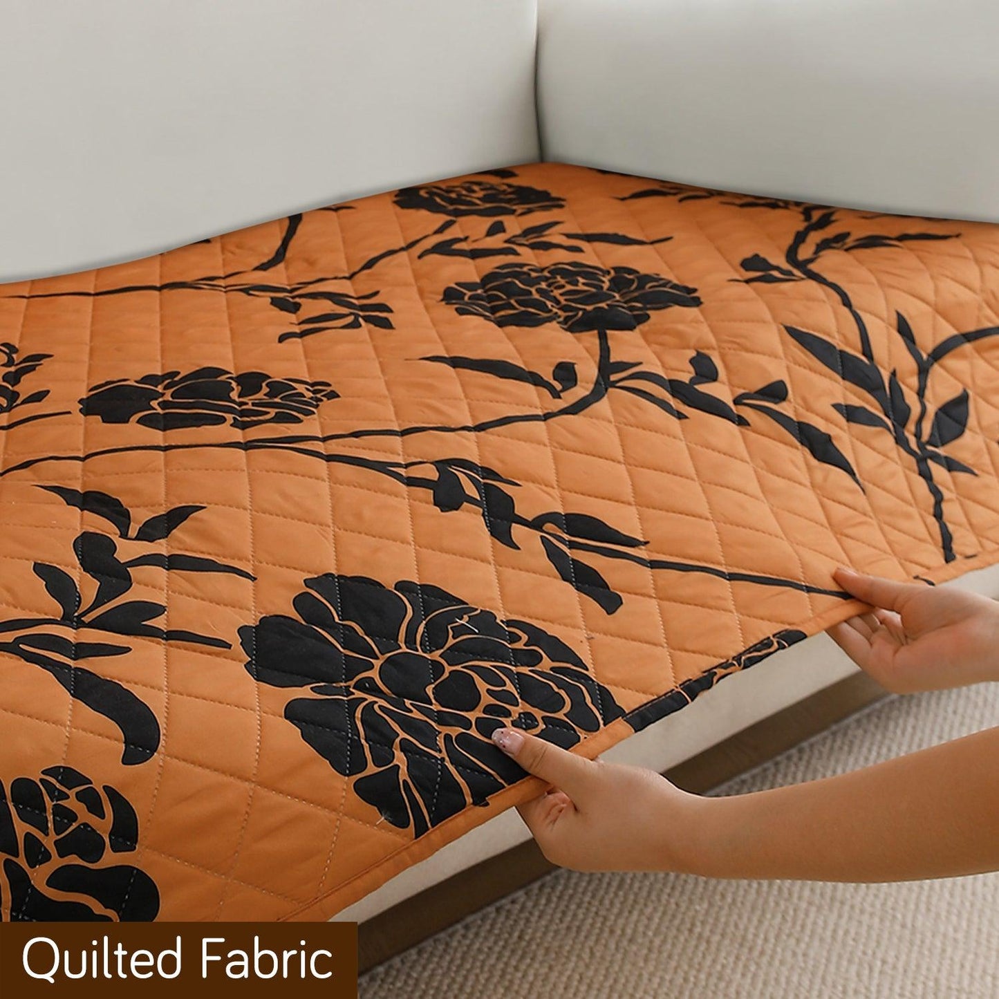 HOKIPO Water Repellent Sofa Seat Mat for 1/2/3 Seater - Copper Brown Floral - HOKIPO | Har Ghar ka Humsafar