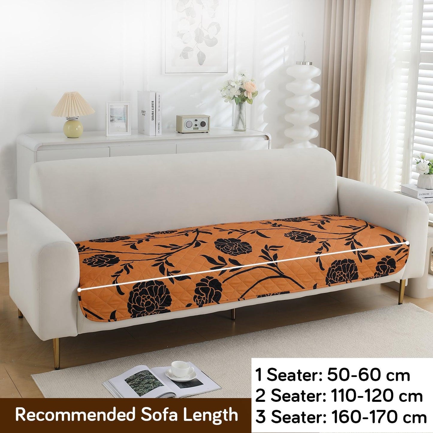 HOKIPO Water Repellent Sofa Seat Mat for 1/2/3 Seater - Copper Brown Floral - HOKIPO | Har Ghar ka Humsafar
