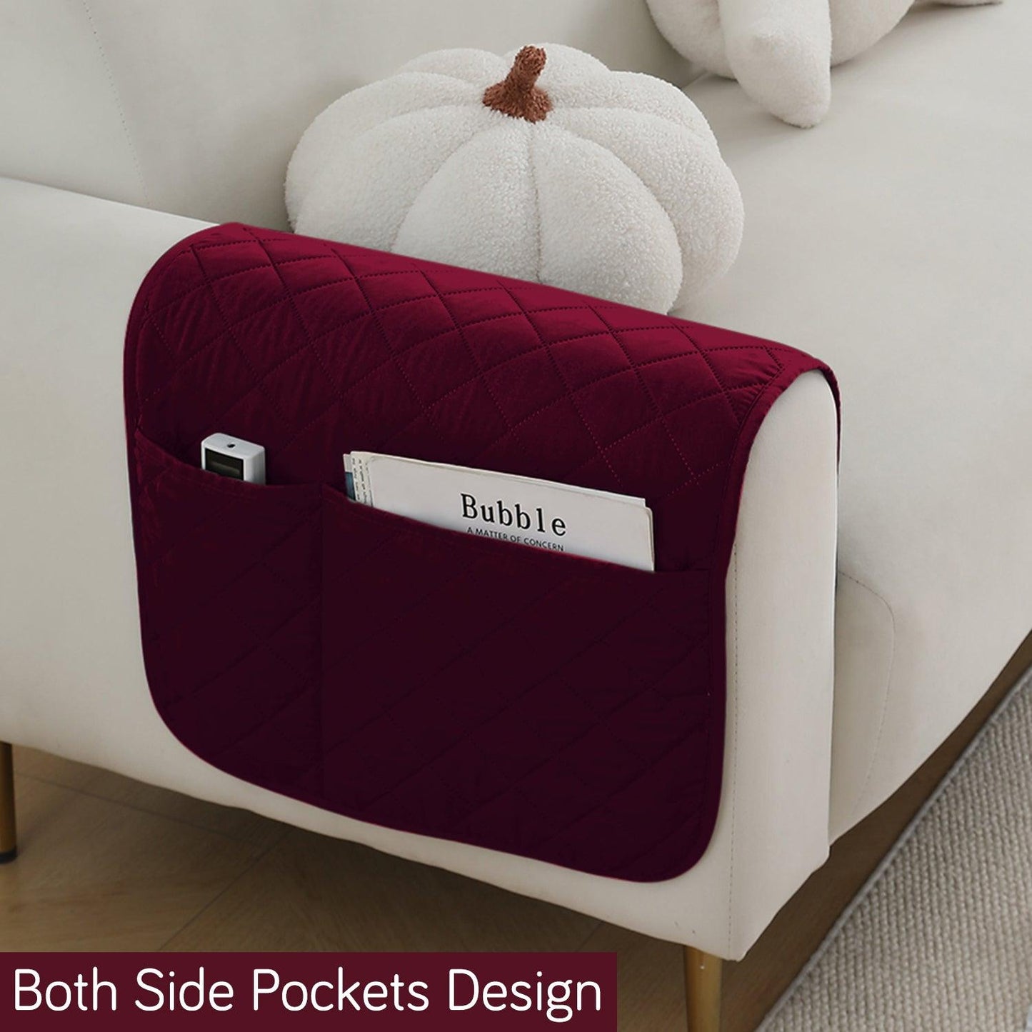 HOKIPO Waterproof Quilted Sofa Arm Rest Cover with Pockets (2Pcs) - Burgundy - HOKIPO | Har Ghar ka Humsafar