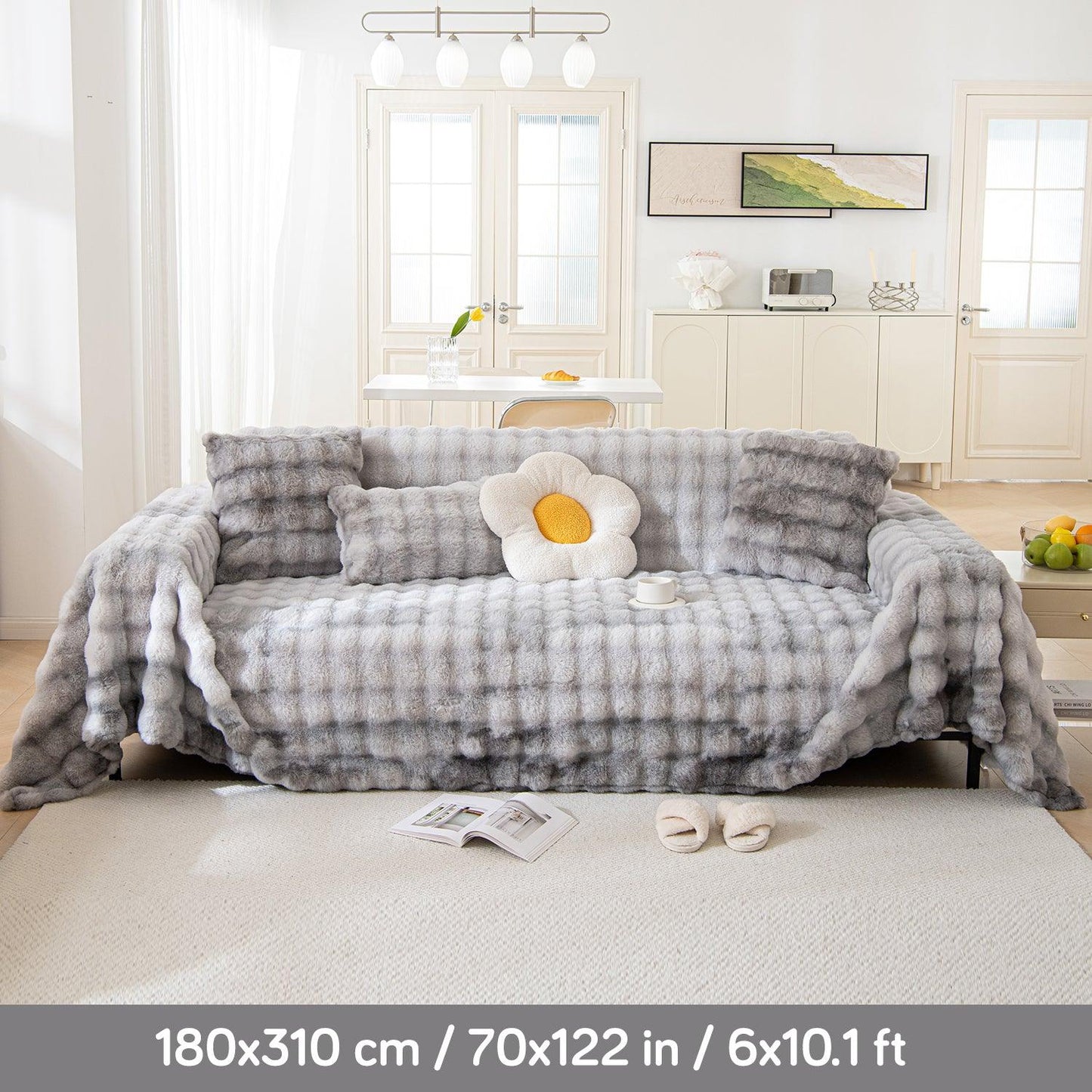 Buy Grey Gradient Faux Rabbit Wool Sofa Throws | HOKIPO